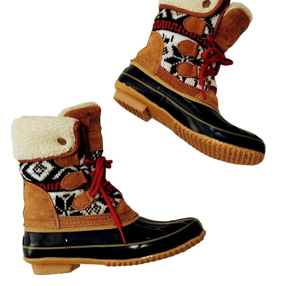 Khombu Jenna Sherpa Lined Duck Boots, Size 7, Navy & Tan - Picture 2 of 7